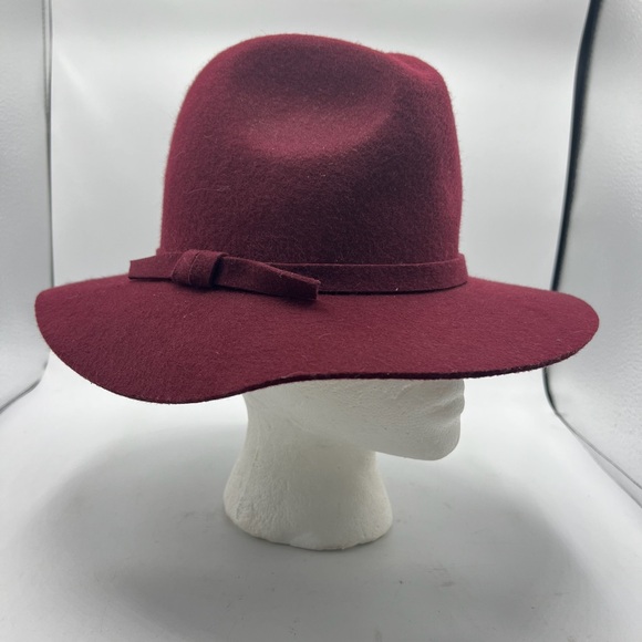 Banana Republic Burgundy Wool Fedora Winter Brim Hat Classic - Picture 8 of 12